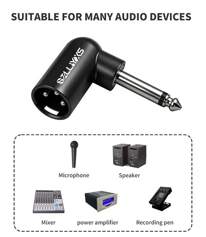 3-Pin XLR Male to 1/4" / 6.35 mm Male TS Angle Adapter, 2-Pack Adjustable Angle Positions Right Left and 90 Degree Compatible with Mixers, Microphones, amplifiers, EQ, Rack Gear in Kuwait