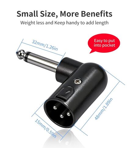 3-Pin XLR Male to 1/4" / 6.35 mm Male TS Angle Adapter, 2-Pack Adjustable Angle Positions Right Left and 90 Degree Compatible with Mixers, Microphones, amplifiers, EQ, Rack Gear in Kuwait