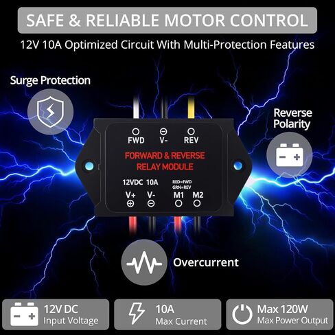 وحدة التتابع الأمامية والخلفية Justech 12V 10A مع مؤشرات LED واضحة | أوضاع التحكم المزدوجة للحظة والإغلاق، سهلة التركيب، أسلاك واضحة للمحرك الخطي، ونش صغير، محراث الثلج، الرفع in Kuwait
