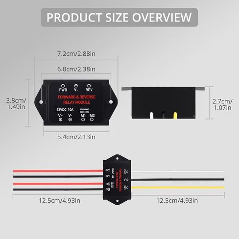 وحدة التتابع الأمامية والخلفية Justech 12V 10A مع مؤشرات LED واضحة | أوضاع التحكم المزدوجة للحظة والإغلاق، سهلة التركيب، أسلاك واضحة للمحرك الخطي، ونش صغير، محراث الثلج، الرفع in Kuwait
