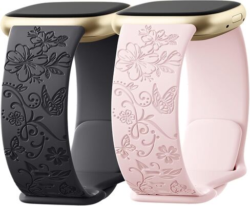 حزام Getino منقوش متوافق مع Fitbit Versa 4 Bands للنساء/Versa 3 Bands & Fitbit Sense 2 Bands/Sense Bands للنساء، ملحقات رياضية بنمط الأزهار الناعمة لـ Sense/Sense 2/Versa 4/3 SmartWatch in Kuwait