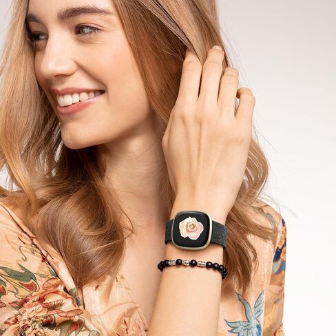 حزام Getino منقوش متوافق مع Fitbit Versa 4 Bands للنساء/Versa 3 Bands & Fitbit Sense 2 Bands/Sense Bands للنساء، ملحقات رياضية بنمط الأزهار الناعمة لـ Sense/Sense 2/Versa 4/3 SmartWatch in Kuwait