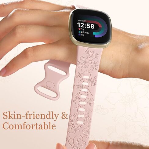 حزام Getino منقوش متوافق مع Fitbit Versa 4 Bands للنساء/Versa 3 Bands & Fitbit Sense 2 Bands/Sense Bands للنساء، ملحقات رياضية بنمط الأزهار الناعمة لـ Sense/Sense 2/Versa 4/3 SmartWatch in Kuwait