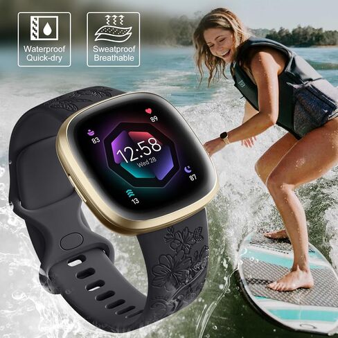 حزام Getino منقوش متوافق مع Fitbit Versa 4 Bands للنساء/Versa 3 Bands & Fitbit Sense 2 Bands/Sense Bands للنساء، ملحقات رياضية بنمط الأزهار الناعمة لـ Sense/Sense 2/Versa 4/3 SmartWatch in Kuwait