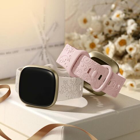 حزام Getino منقوش متوافق مع Fitbit Versa 4 Bands للنساء/Versa 3 Bands & Fitbit Sense 2 Bands/Sense Bands للنساء، ملحقات رياضية بنمط الأزهار الناعمة لـ Sense/Sense 2/Versa 4/3 SmartWatch in Kuwait