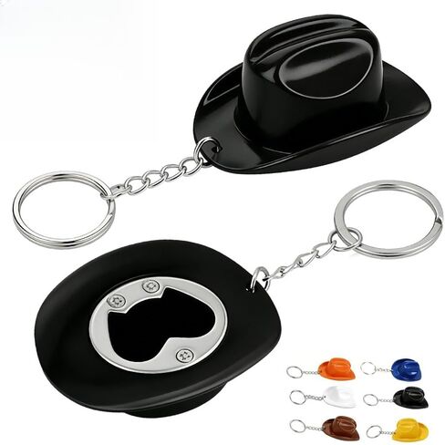 2 PCS Cowboy Hat Design Bottle Opener, 2 in 1 Bottle Opener Keychain, Unique Keychain, Easy to Clean, Multifunctional Kitchen Gadgets for Home, Camping, Parties, Gift for Men, Women (Black) in Kuwait