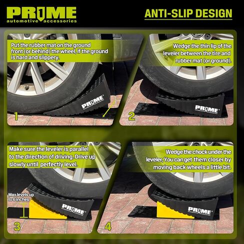 PRIME 1 RV Camper Levelers مقاس 6 بوصات، عبوتان من منحدر دعم العجلات شديد التحمل للمركبات الترفيهية والمعسكرات والمقطورات، وكتلة إيقاف الإطارات وإيقاف عجلة المقطورة - قبضة قرص العسل، وقاعدة مضادة للانزلاق للسيارات والشاحنات وسيارات الدفع الرباعي in Kuwait