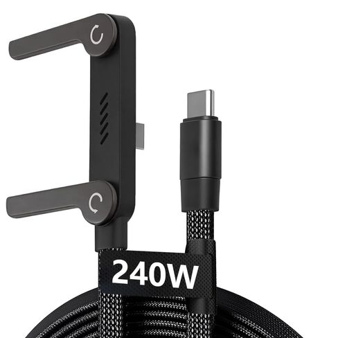 كابل USB C بقوة 240 واط مع حامل قابل للطي، 4.9 قدم، 90 درجة، أسود | كابل USB-C بقوة 240 واط مع حامل مدمج قابل للطي للشحن والألعاب بدون استخدام اليدين in Kuwait