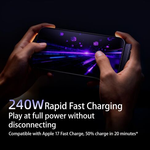 كابل USB C بقوة 240 واط مع حامل قابل للطي، 4.9 قدم، 90 درجة، أسود | كابل USB-C بقوة 240 واط مع حامل مدمج قابل للطي للشحن والألعاب بدون استخدام اليدين in Kuwait