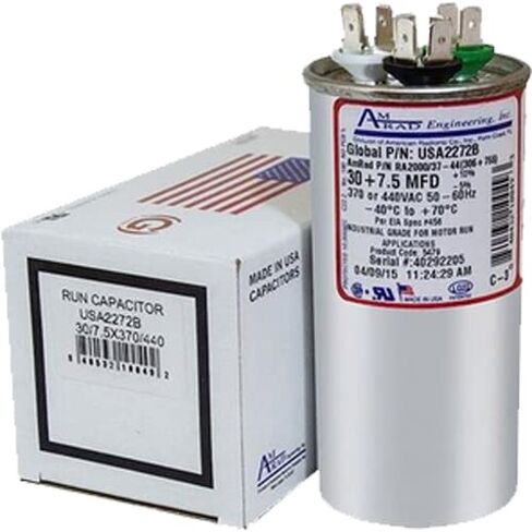 بديل RA2000A/44(306+755) - 30 + 7.5 فائق التوهج MFD 370 / 440 فولت تيار متردد AmRad، مكثف تشغيل مزدوج دائري، صنع في الولايات المتحدة الأمريكية. in Kuwait