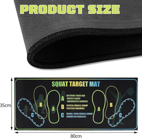 Squat Mat with Foot Position 13.8×31.5in — Non-Slip + Resistance Band | 80×35cm Mat + Resistance Band Included.Suits Hardwood,Carpet,Tile. A/B/C Foot Position Guides for Squats,Lunges&Core Training in Kuwait