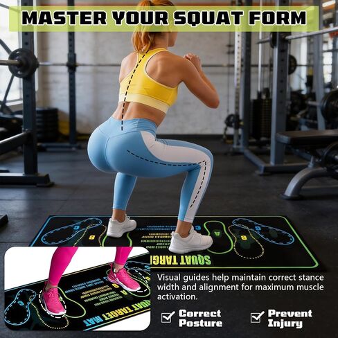 Squat Mat with Foot Position 13.8×31.5in — Non-Slip + Resistance Band | 80×35cm Mat + Resistance Band Included.Suits Hardwood,Carpet,Tile. A/B/C Foot Position Guides for Squats,Lunges&Core Training in Kuwait