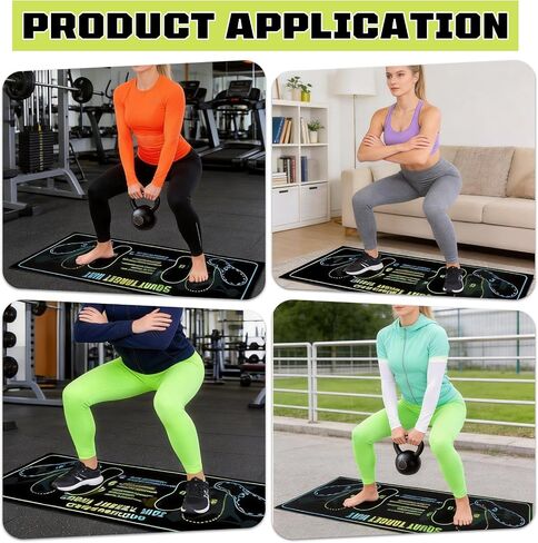 Squat Mat with Foot Position 13.8×31.5in — Non-Slip + Resistance Band | 80×35cm Mat + Resistance Band Included.Suits Hardwood,Carpet,Tile. A/B/C Foot Position Guides for Squats,Lunges&Core Training in Kuwait
