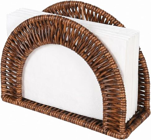 Rattan Napkin Holder, Woven Napkin Holder for Table Kitchen Dining Bar Coffee Shop, Farmhouse Rustic Boho Home Decor Paper Holder, Scalloped(7.54 "L x 2.76"W x 5.5"H, Large Brown) in Kuwait