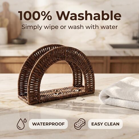 Rattan Napkin Holder, Woven Napkin Holder for Table Kitchen Dining Bar Coffee Shop, Farmhouse Rustic Boho Home Decor Paper Holder, Scalloped(7.54 "L x 2.76"W x 5.5"H, Large Brown) in Kuwait