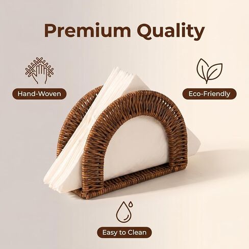 Rattan Napkin Holder, Woven Napkin Holder for Table Kitchen Dining Bar Coffee Shop, Farmhouse Rustic Boho Home Decor Paper Holder, Scalloped(7.54 "L x 2.76"W x 5.5"H, Large Brown) in Kuwait