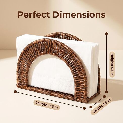 Rattan Napkin Holder, Woven Napkin Holder for Table Kitchen Dining Bar Coffee Shop, Farmhouse Rustic Boho Home Decor Paper Holder, Scalloped(7.54 "L x 2.76"W x 5.5"H, Large Brown) in Kuwait