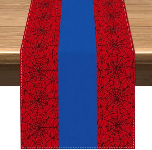 Vohado Halloween Red Spider Web Table Runner Super Hero Boys استحمام الطفل حفلة عيد ميلاد ديكور غرفة الطعام ديكور جزيرة المطبخ المنزلي (13 بوصة × 72 بوصة، نمط-2) in Kuwait
