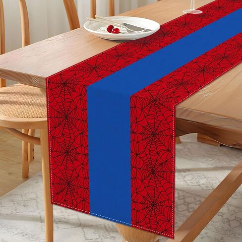 Vohado Halloween Red Spider Web Table Runner Super Hero Boys استحمام الطفل حفلة عيد ميلاد ديكور غرفة الطعام ديكور جزيرة المطبخ المنزلي (13 بوصة × 72 بوصة، نمط-2) in Kuwait