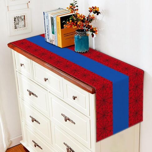 Vohado Halloween Red Spider Web Table Runner Super Hero Boys استحمام الطفل حفلة عيد ميلاد ديكور غرفة الطعام ديكور جزيرة المطبخ المنزلي (13 بوصة × 72 بوصة، نمط-2) in Kuwait
