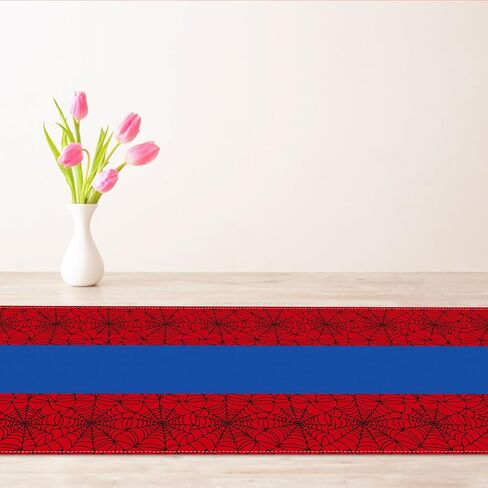 Vohado Halloween Red Spider Web Table Runner Super Hero Boys استحمام الطفل حفلة عيد ميلاد ديكور غرفة الطعام ديكور جزيرة المطبخ المنزلي (13 بوصة × 72 بوصة، نمط-2) in Kuwait