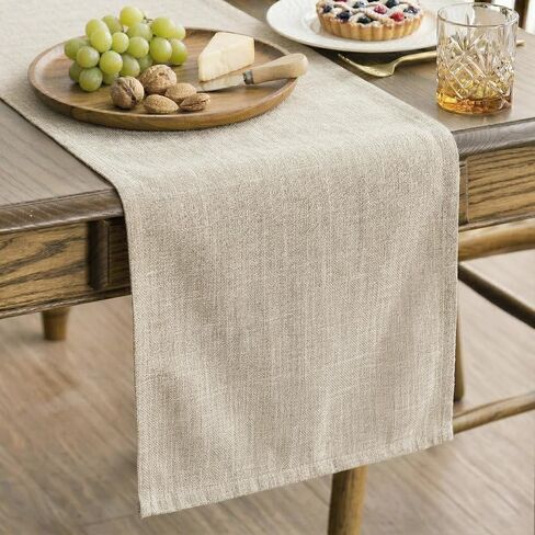 Q&J Fabric Co. مفرش طاولة بمظهر كتان، لافتة طاولة مقاس 33 × 91.44 سم قابلة للغسل في مزرعة ريفية لتزيين طاولة محايدة للمنزل والمطبخ والاستخدام اليومي باللون البيج in Kuwait