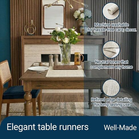 Q&J Fabric Co. مفرش طاولة بمظهر كتان، لافتة طاولة مقاس 33 × 91.44 سم قابلة للغسل في مزرعة ريفية لتزيين طاولة محايدة للمنزل والمطبخ والاستخدام اليومي باللون البيج in Kuwait