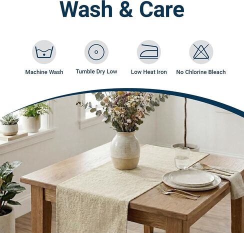 Q&J Fabric Co. مفرش طاولة بمظهر كتان، لافتة طاولة مقاس 33 × 91.44 سم قابلة للغسل في مزرعة ريفية لتزيين طاولة محايدة للمنزل والمطبخ والاستخدام اليومي باللون البيج in Kuwait