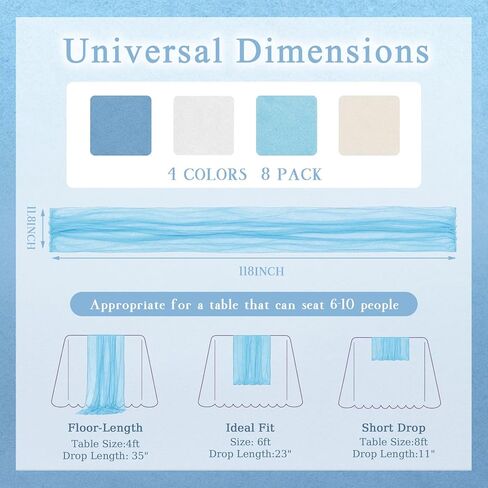 ACOCO 8 Pcs Blue and White Table Runner, Beach Themed Party Decorations | 118" x 11.8" Boho Ocean Coastal Decor for Birthday, Wedding and Baby Shower, Romantic Dining Setup and Backdrop Table Runner in Kuwait