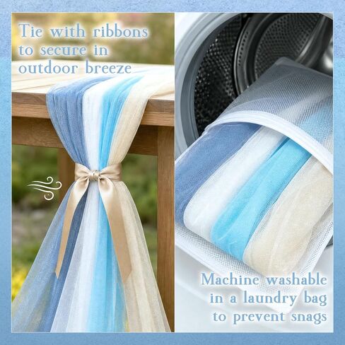 ACOCO 8 Pcs Blue and White Table Runner, Beach Themed Party Decorations | 118" x 11.8" Boho Ocean Coastal Decor for Birthday, Wedding and Baby Shower, Romantic Dining Setup and Backdrop Table Runner in Kuwait