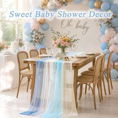 ACOCO 8 Pcs Blue and White Table Runner, Beach Themed Party Decorations | 118" x 11.8" Boho Ocean Coastal Decor for Birthday, Wedding and Baby Shower, Romantic Dining Setup and Backdrop Table Runner in Kuwait