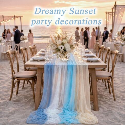 ACOCO 8 Pcs Blue and White Table Runner, Beach Themed Party Decorations | 118" x 11.8" Boho Ocean Coastal Decor for Birthday, Wedding and Baby Shower, Romantic Dining Setup and Backdrop Table Runner in Kuwait