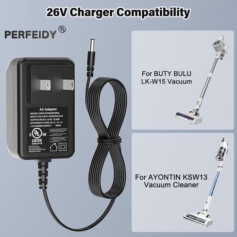 شاحن سلك طاقة 26 فولت لفراغ بطارية 22.2 فولت لـ Buty BULU LK-W15 UL | Perfeidy UL المدرجة 26 فولت التيار المتناوب/تيار مستمر محول التيار الكهربائي لبطارية 22.2 فولت فراغ ل BUTY BULU LK-W15 ل AYONTIN KSW13 in Kuwait