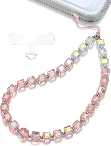 Blue Gradient Cube Crystal Phone Charm Wrist Strap, Glass Beaded Lanyard Wristlet Chain, Anti-Theft & Hands-Free Bracelet Strap for iPhone & More Cell Phone Cases in Kuwait