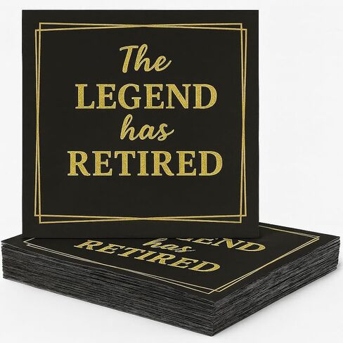 50 قطعة من مناديل "The Legend Has Retired" باللونين الأسود والذهبي - مناديل لحفلات الكوكتيل والغداء والعشاء مكونة من طبقتين - ديكور أنيق لحفلات التقاعد يمكن التخلص منه - مقاس 6.5 بوصة × 6.5 بوصة مطوية (كبيرة، 50 عبوة) in Kuwait