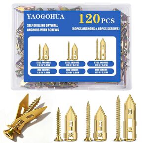 120 Pcs Self Drilling Drywall Anchors with Screws Kit, 3 Sizes Heavy Duty Metal Expansion Bolts, Sheetrock Anchors & Drywall Grip Anchors and Screws, No Pre-Drilling for Hollow Walls in Saudi Arabia