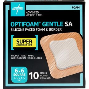 Medline Optifoam Gentle SA Silicone-Faced Foam Dressing in Educational Packaging, 6" x 6" (15.2 x 15.2 cm), Box of 10 in Kuwait