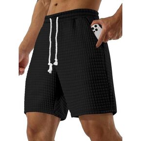 Men's Waffle Fashion Shorts Summer Elastic Waist Drawstring Pants with Pockets Hawaiian Vacation Beach Pants in Kuwait