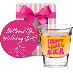 LOVEVOYAGE 21st Birthday Gift for Her - In My Legal Era 21st Birthday Shot Glass with Gift Box, Pink 2005 Turning 21 Bday Presents & Decorations for Daughter, Sister, Friend in Saudi Arabia