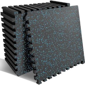 0.56-Inch Thick 48 Sq ft Exercise Equipment Mats | 12 Tiles Interlocking High-Density EVA Foam Rubber Puzzle Gym Flooring for Home Gym & Heavy Weight Workouts, 24 x 24 in Black/Blue in Saudi Arabia