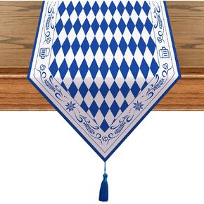 قطعتان من مفرش طاولة Oktoberfest مع شرابات مقاس 30.48 × 177.88 سم زخارف طاولة زرقاء وبيضاء لحفلات مهرجان أكتوبر، وأوشحة تزيين مهرجان البيرة لمستلزمات ديكور حفلات العشاء in Kuwait