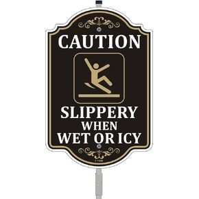 Caution Slippery When Wet or Icy Sign Floor Safety Warning Watch Your Step 12" x 8" With 35" Long Metal Stake Street Lawn Road With Stand Aluminum Outdoor Use Yard Business Home in Saudi Arabia