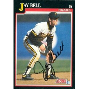 Autograph Warehouse 46363 Jay Bell Autographed Baseball Card Pittsburgh Pirates 1991 Score No .323 in Kuwait