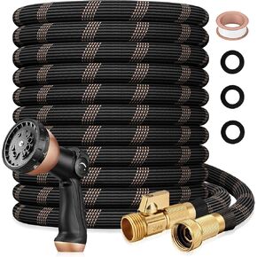Garden Hose 75ft, 2026 Ultra Lightweight Water Hoses w/10 Function Spray Nozzle and 3/4" Brass Fittings- Durable, & Flexible Water Pipe for Yard, Lawn, Outdoor & Gardening(Black Rose gold) in Saudi Arabia