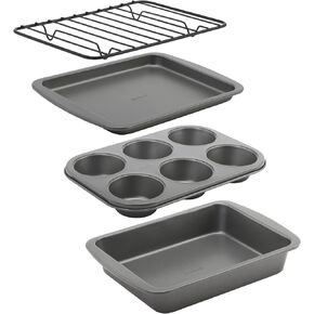 طقم فرن محمصة من الفولاذ غير اللاصق مكون من 4 قطع من GoodCook مع صينية صفيحة ورف وصينية كعكة ومقلاة مافن، رمادي، مجموعة مكونة من 4 قطع توزع الحرارة بالتساوي، طلاء غير لاصق، آمن للغسل في غسالة الأطباق in Kuwait