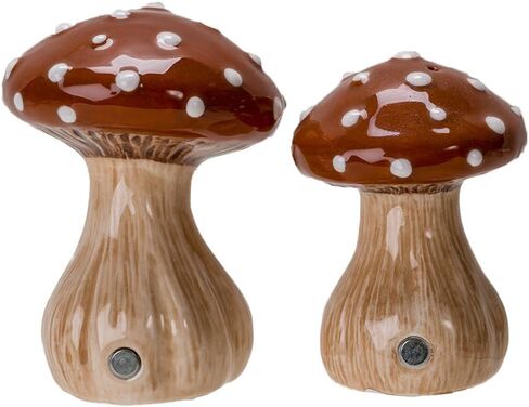 Pacific Giftware Ceramic Autumn Harvest Mushroom Salt and Pepper Shakers Set (Brown) Hand-Painted Fall-Themed Tabletop Kitchen and Dining Room Decor 3.43"H in Kuwait