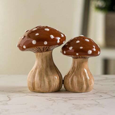 Pacific Giftware Ceramic Autumn Harvest Mushroom Salt and Pepper Shakers Set (Brown) Hand-Painted Fall-Themed Tabletop Kitchen and Dining Room Decor 3.43"H in Kuwait