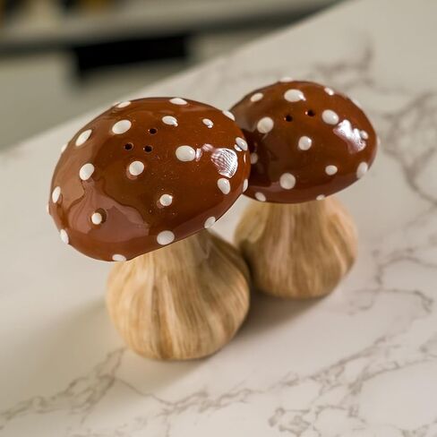 Pacific Giftware Ceramic Autumn Harvest Mushroom Salt and Pepper Shakers Set (Brown) Hand-Painted Fall-Themed Tabletop Kitchen and Dining Room Decor 3.43"H in Kuwait