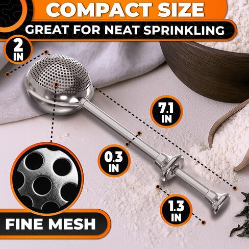 Flour Duster for Bread Baking – 7.1" Flour Sprinkler for Bread Baking with Spring Handle – 304 Stainless Steel, One-Handed Operation, Compact Size, Dishwasher Safe | Powdered Sugar, Cocoa and Spices in Kuwait