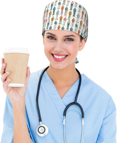 خمر البدلة الملونة لاعب الغولف طباعة فرك قبعات النساء الرجال، ممرضة قبعة الجراحية قبعات فرك القبعات للنساء الرجال، قابل للتعديل قبعة العمل مع العصابة in Kuwait